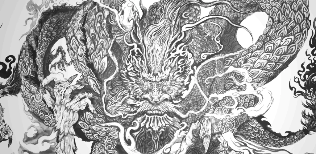 "A powerful Japanese dragon rising through storm clouds – KINDOUX mindset apparel"